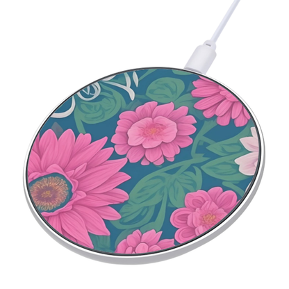 Floral-patterned wireless charging pad on a white background