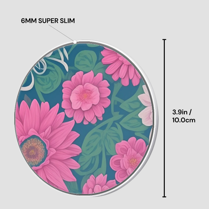 Floral patterned product with dimensions on a white background