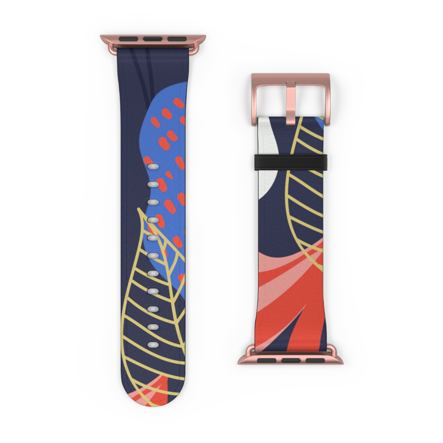Two watch straps with abstract designs on a white background