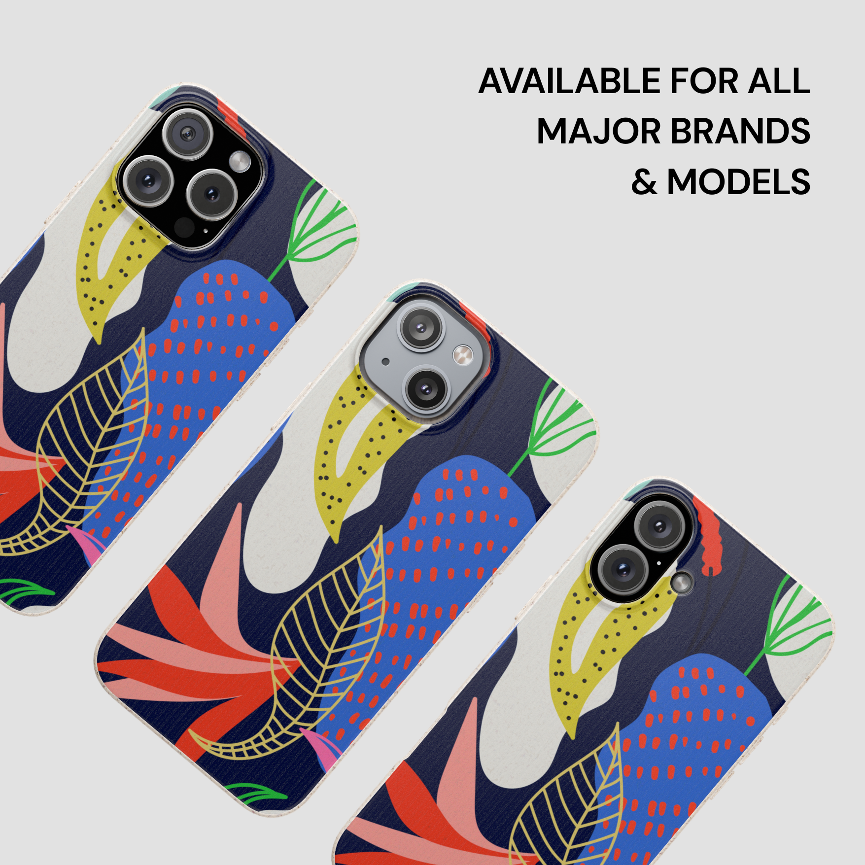 Phone cases with colorful toucan design on a light gray background