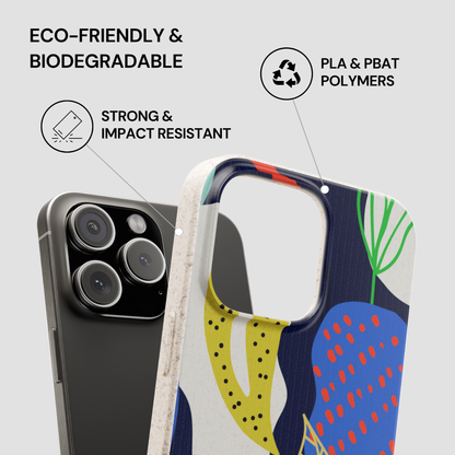 Eco-friendly phone case with colorful design on a gray background