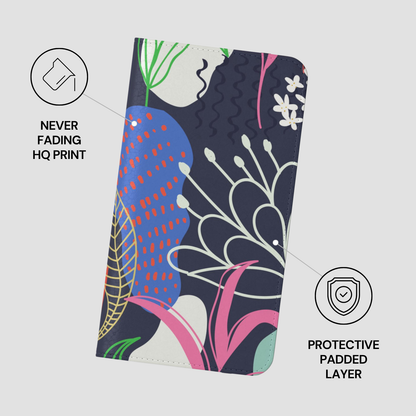 Floral patterned product with protective features on a light gray background