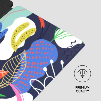 Colorful abstract patterned product with 'Premium Quality' label on a light gray background
