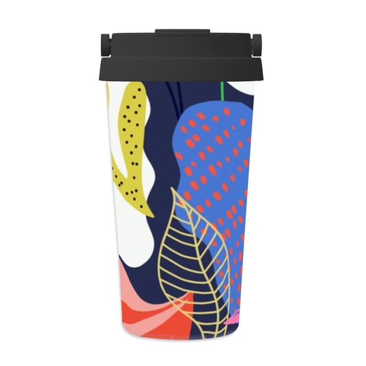 Colorful tumbler with abstract design on a white background