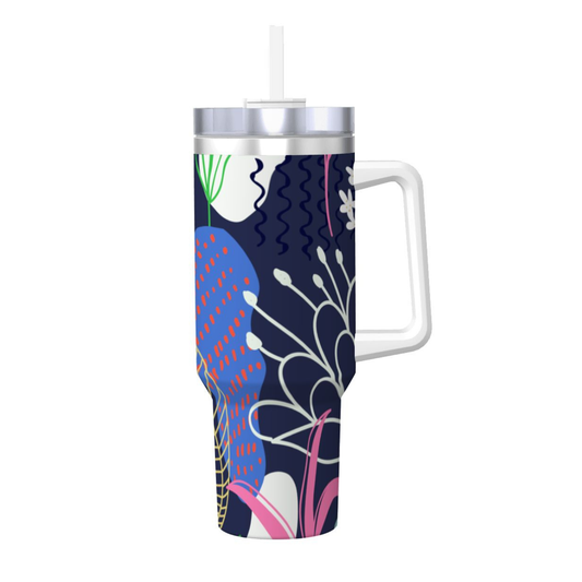Tumbler with floral pattern on a white background