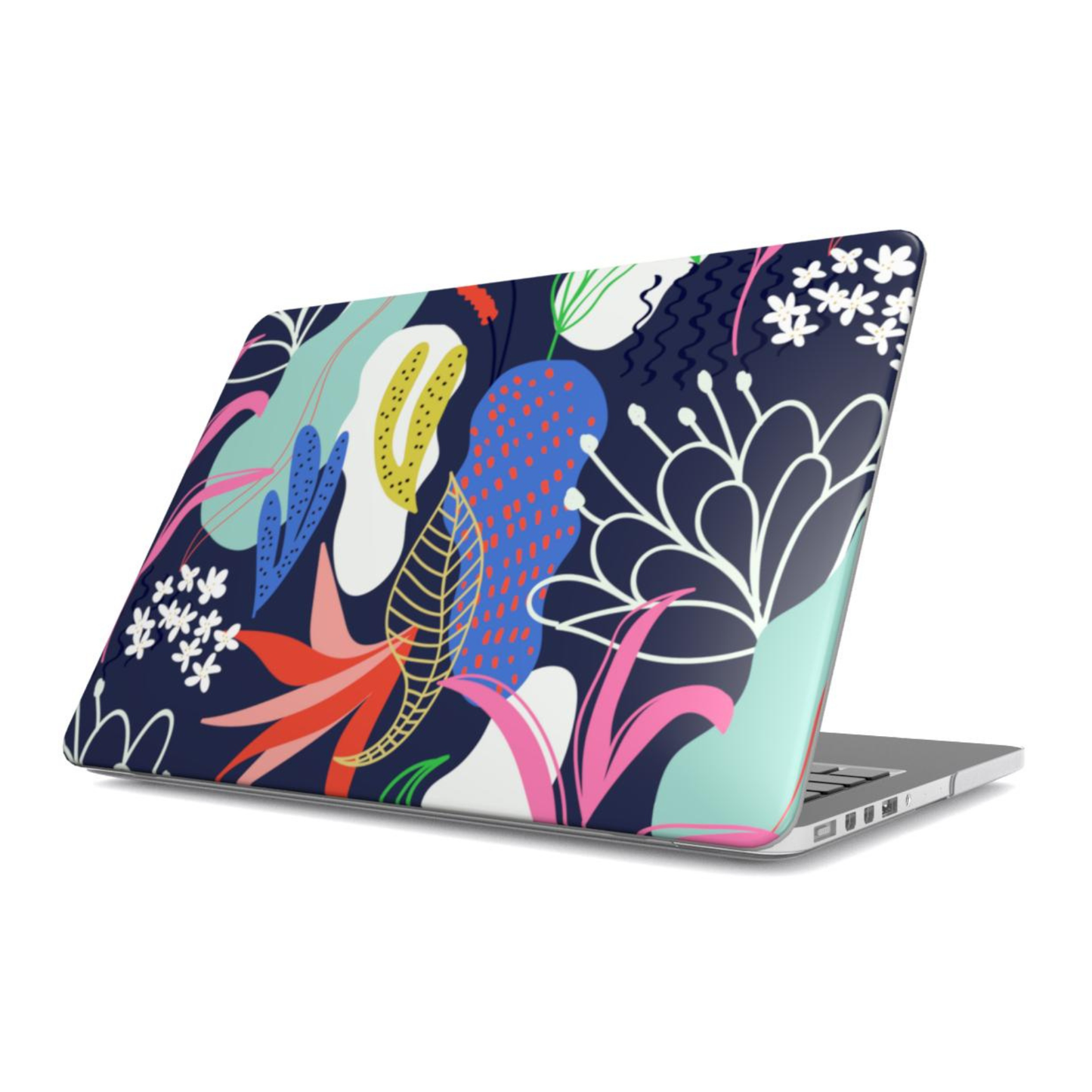Laptop with a colorful floral design on a white background