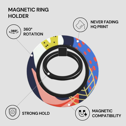 Magnetic ring holder with colorful design on a white background