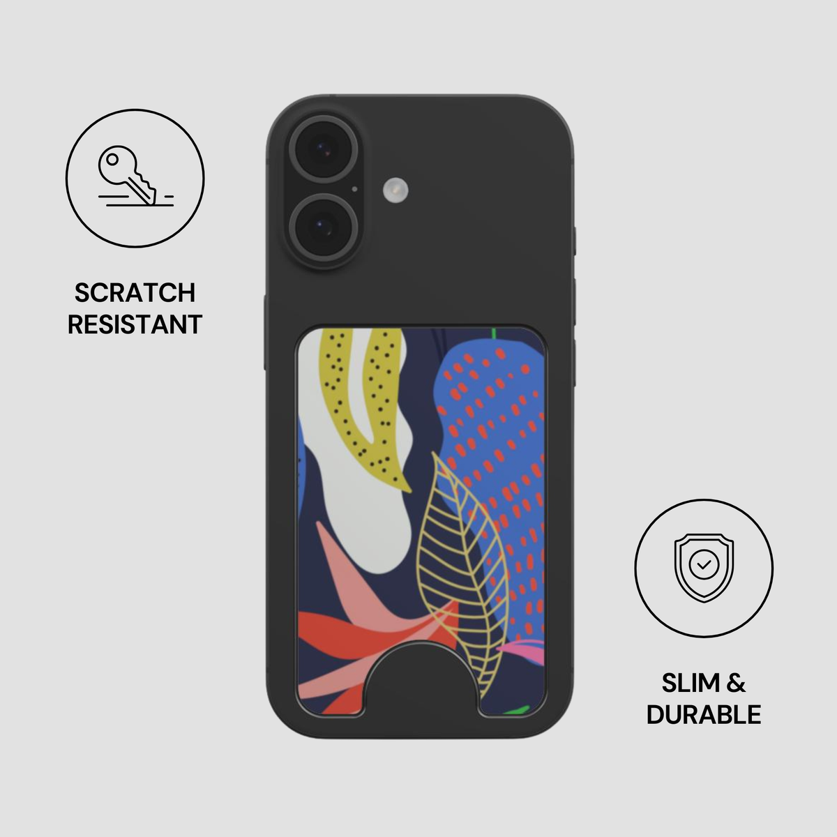 Botanic Muse Magnetic Wallet attached to the back of a phone showing slim and durable everyday use