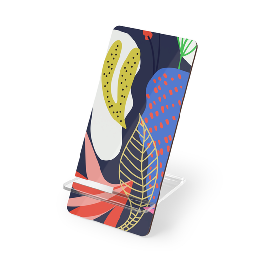 Colorful phone stand with abstract design on a white background