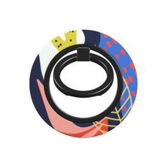 Colorful phone ring holder with abstract design on a white background