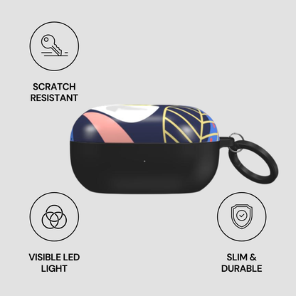 Black case with colorful design on a gray background, featuring scratch-resistant, visible LED light, slim, and durable attributes.