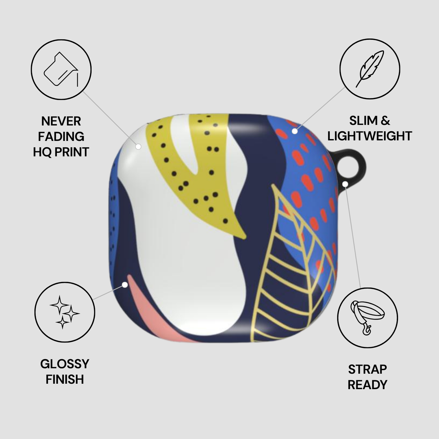 Colorful case with design features on a gray background