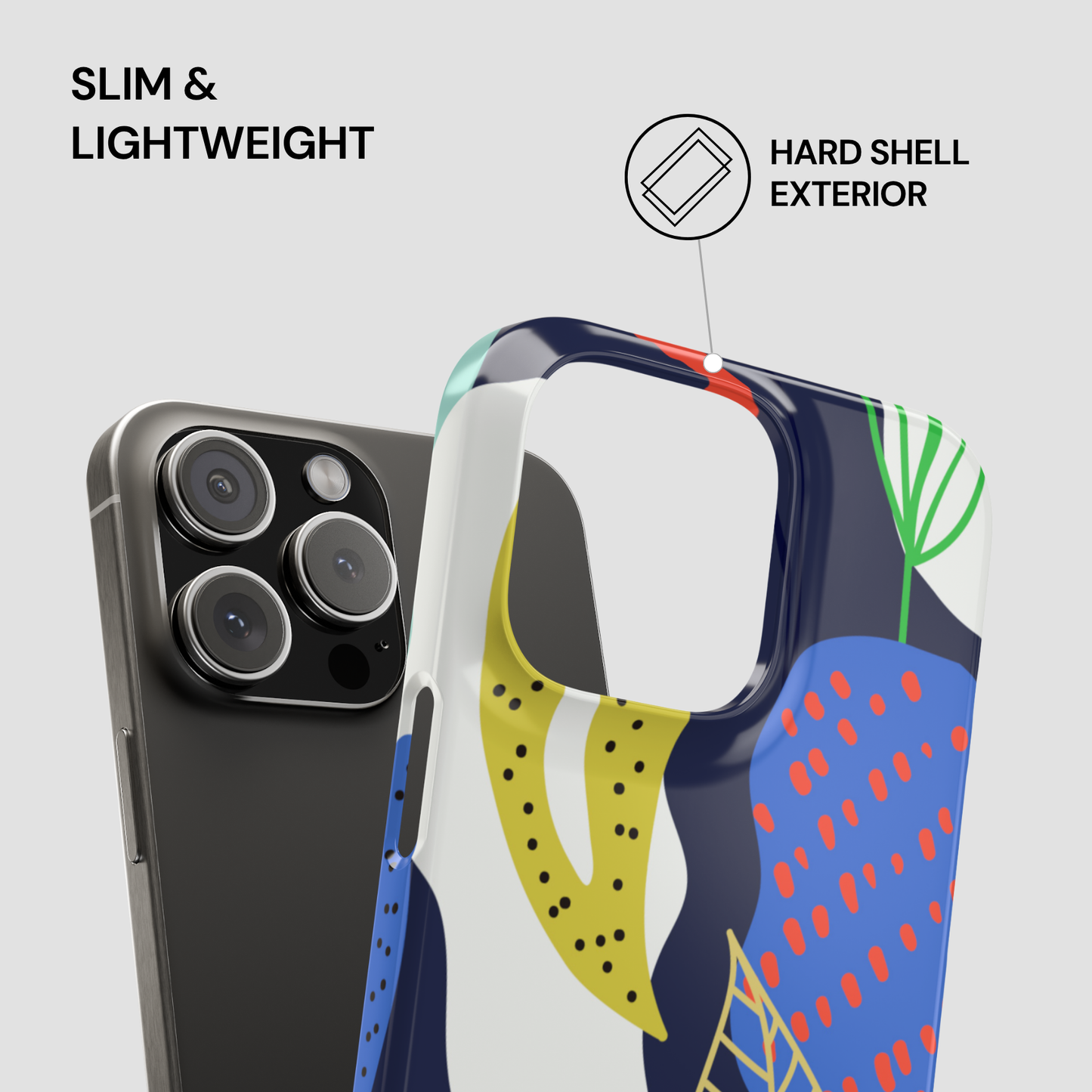 Phone case with abstract design on a gray background