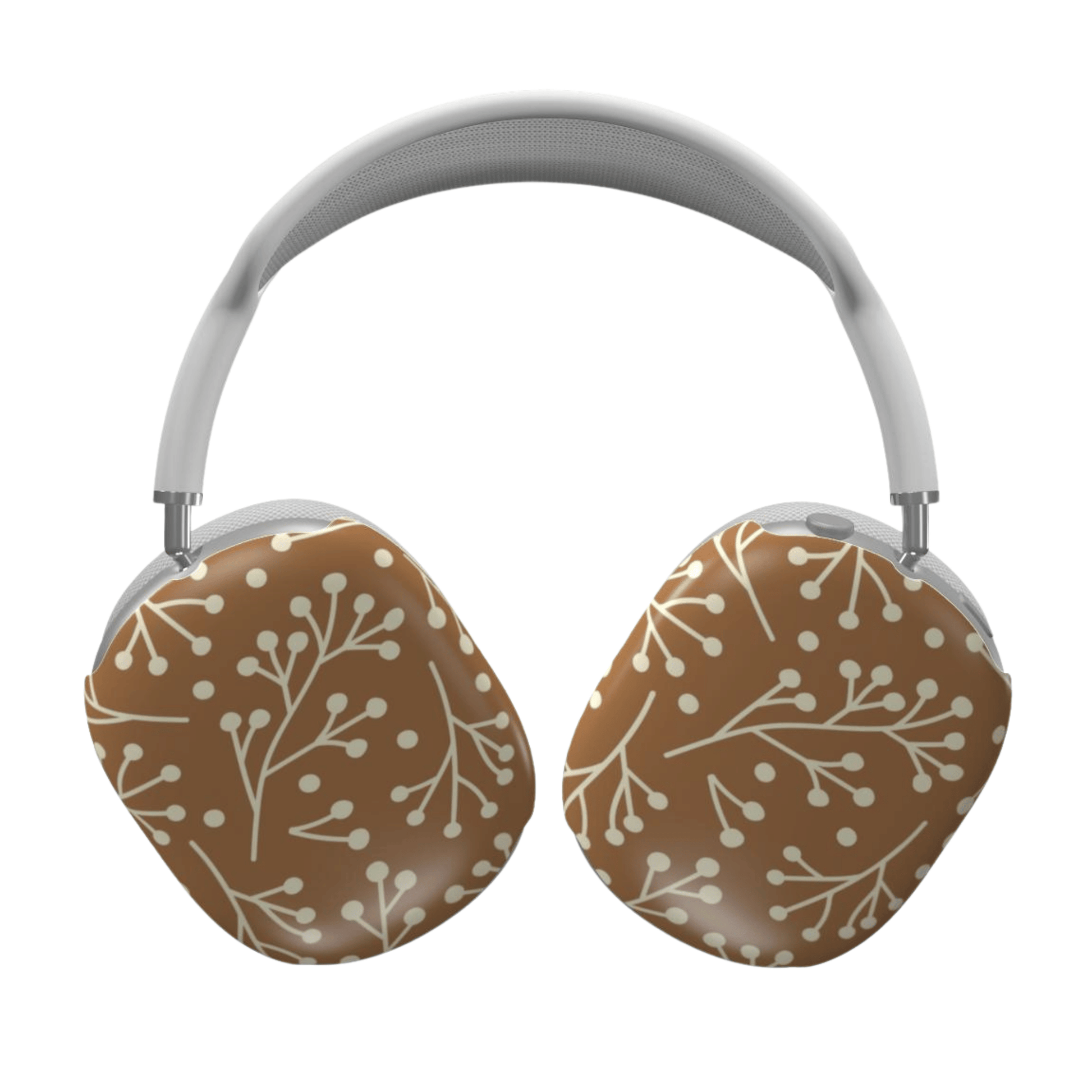 Brown and white patterned headphones on a white background