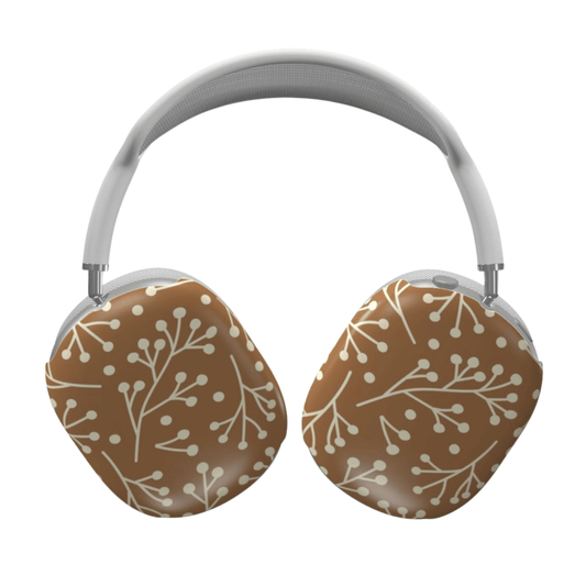 Brown and white patterned headphones on a white background
