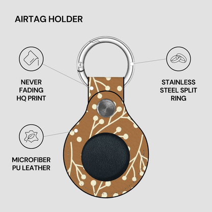 Airtag holder with features highlighted on a gray background