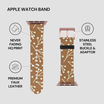 Apple watch band with floral pattern on a light gray background
