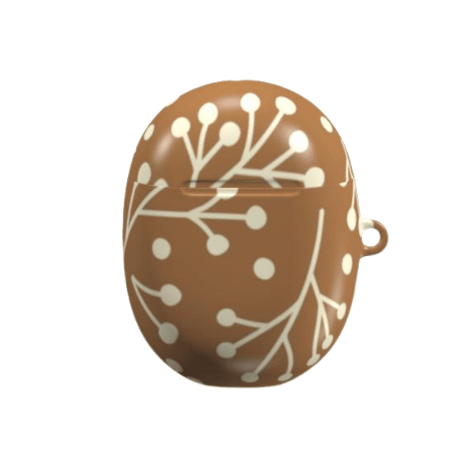 Brown case with white floral pattern on a white background