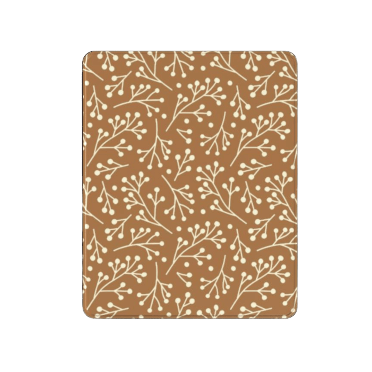 Patterned brown and beige mat with branch design on a white background