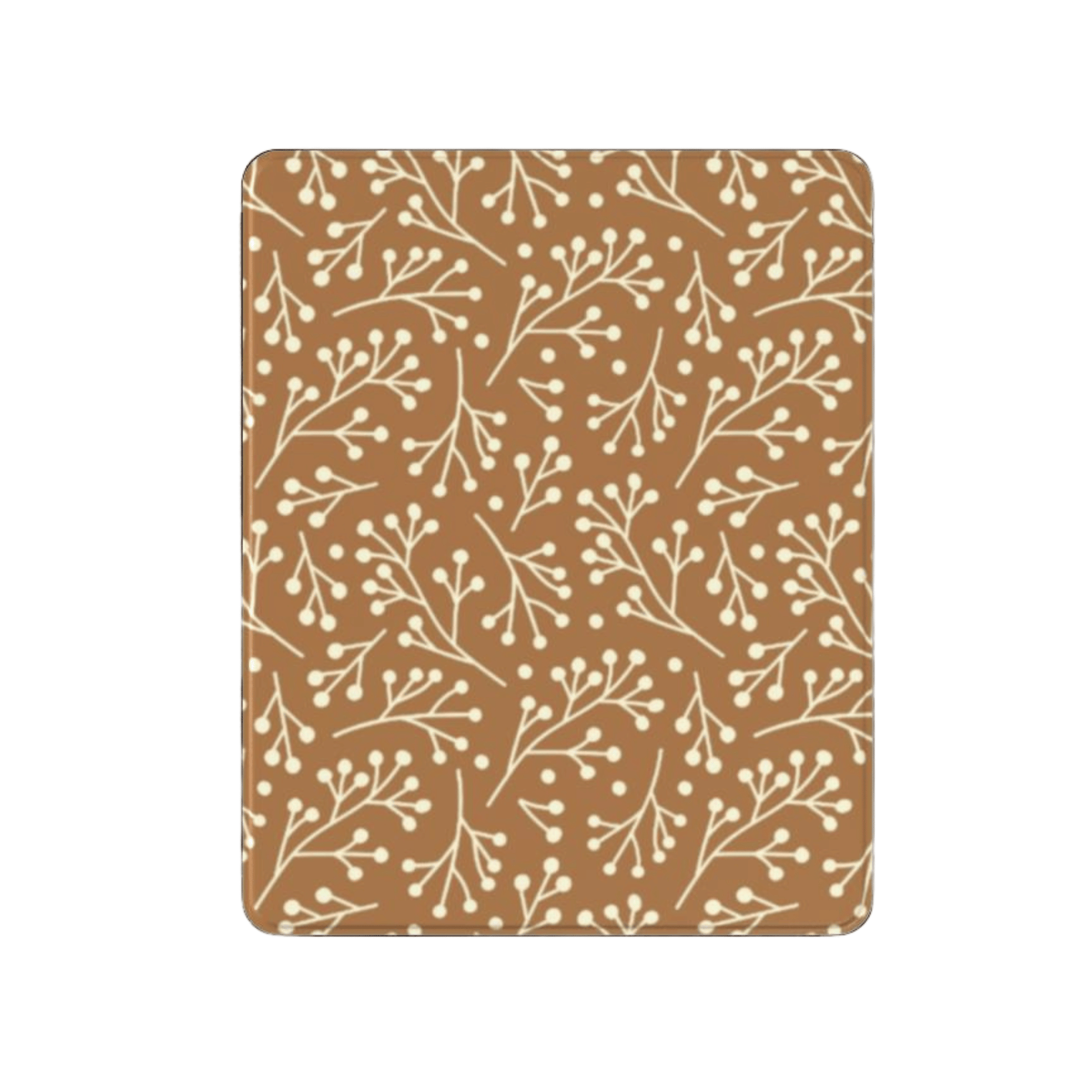 Patterned brown and beige mat with branch design on a white background