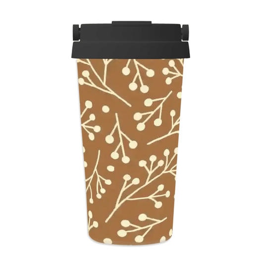 Tumbler with a brown and white branch pattern on a white background