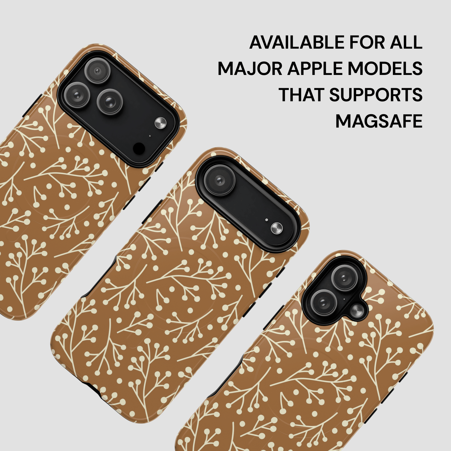 Phone cases with floral pattern on a light gray background