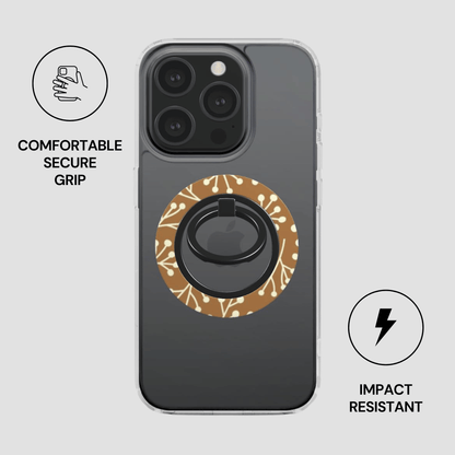 Phone case with a ring holder on a gray background