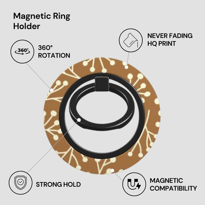 Magnetic ring holder with features highlighted on a light gray background