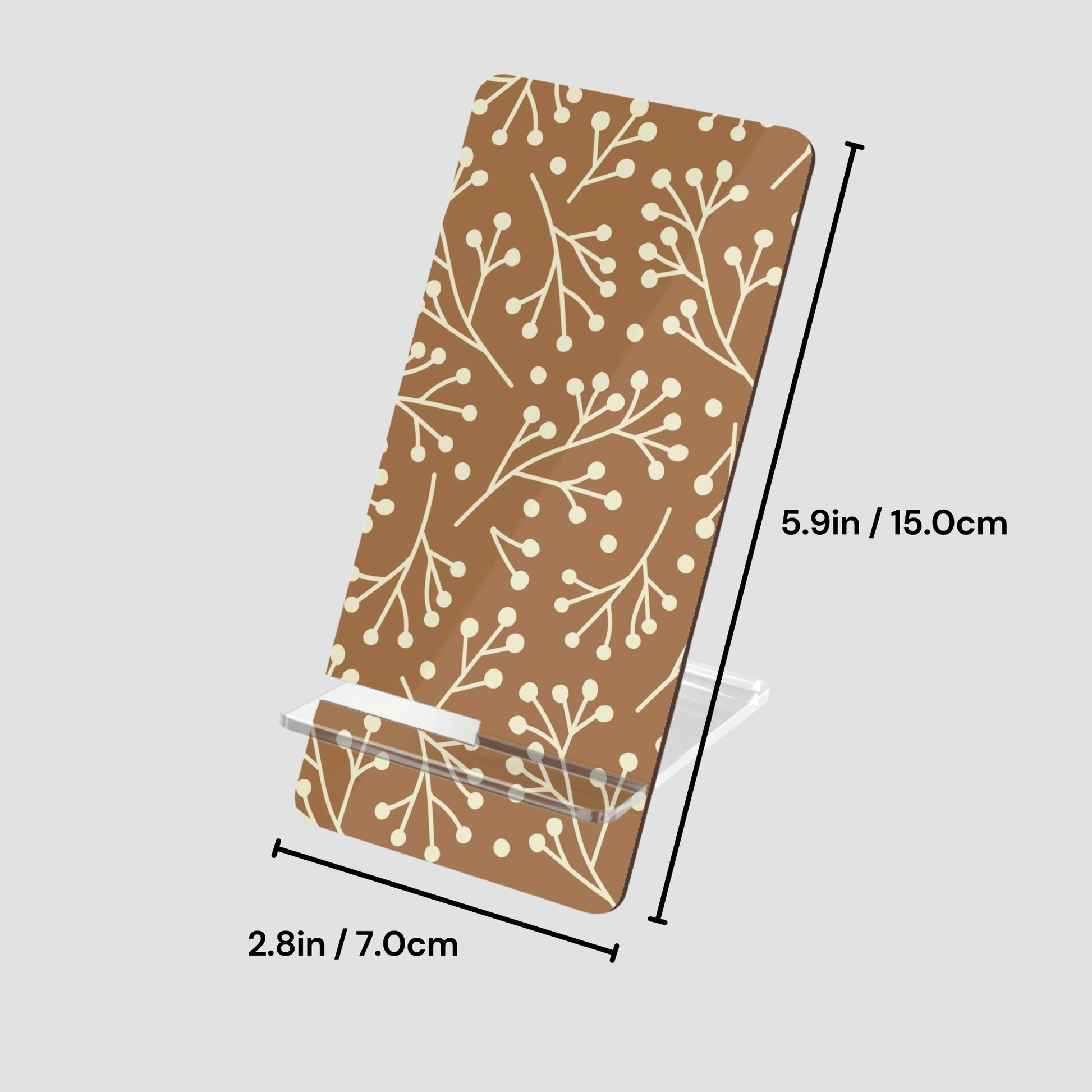 Rectangular mat with floral pattern and measurements on a light gray background