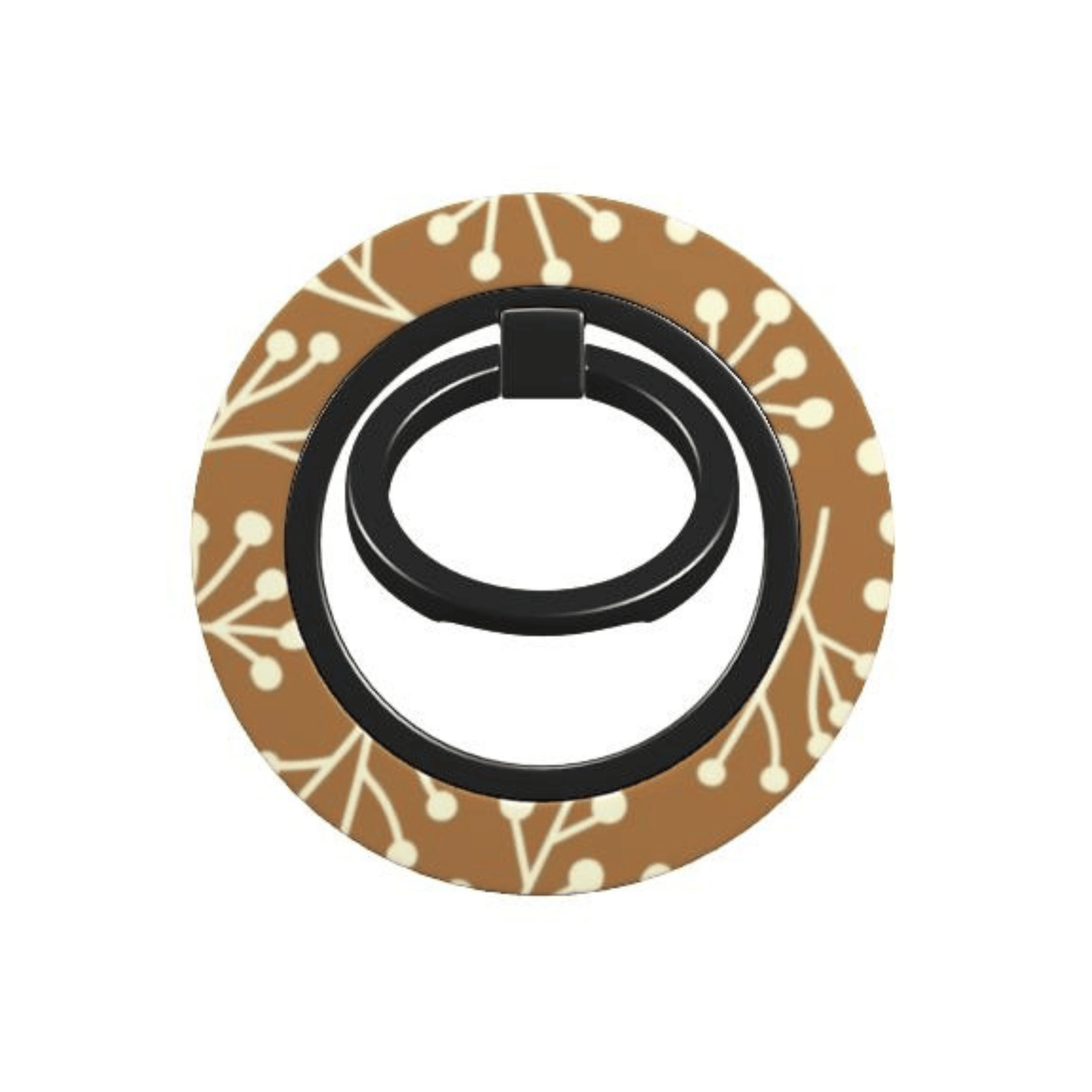 Phone ring holder with brown and beige pattern on a white background