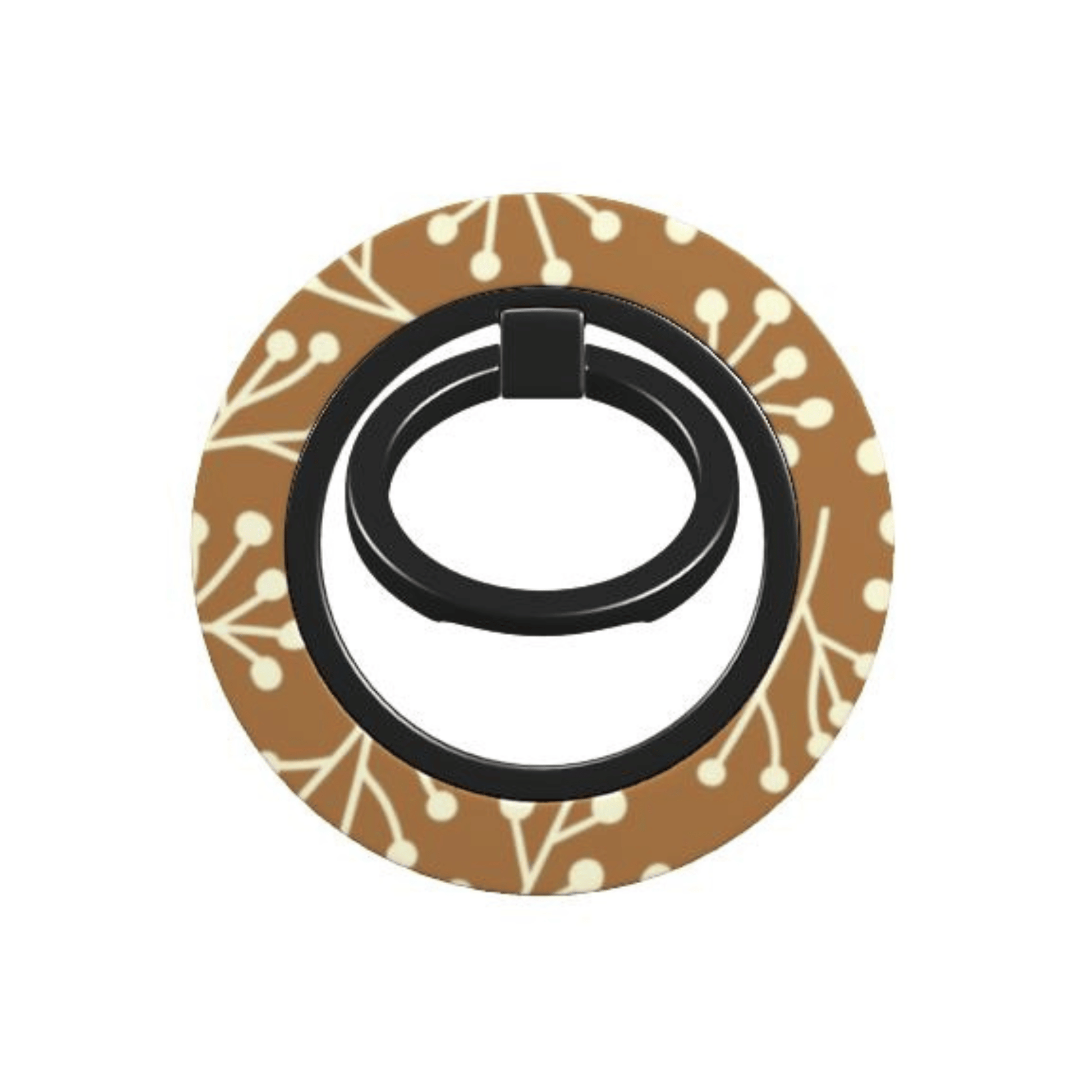 Phone ring holder with brown and beige pattern on a white background