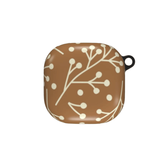 Brown square-shaped case with white floral pattern on a white background