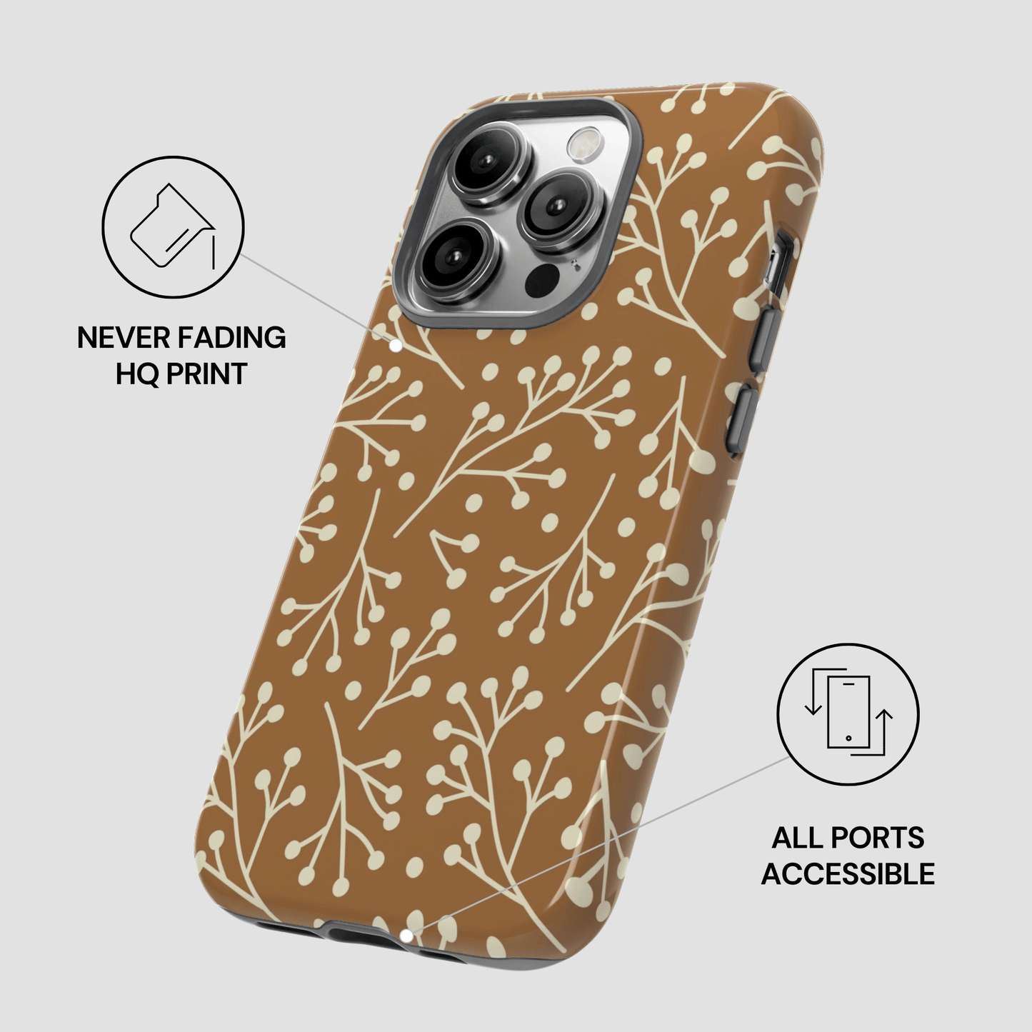 Phone case with floral pattern on a light gray background