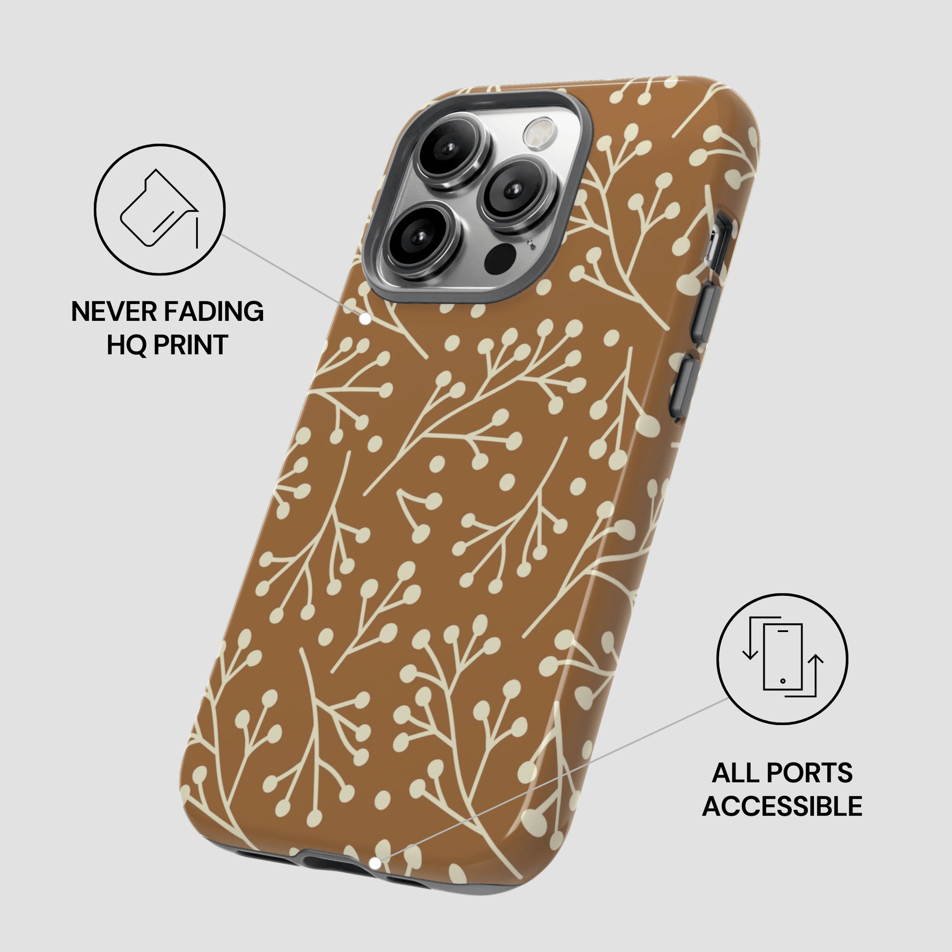 Phone case with floral pattern on a light gray background