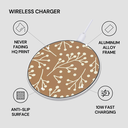 Wireless charger with floral pattern on a gray background