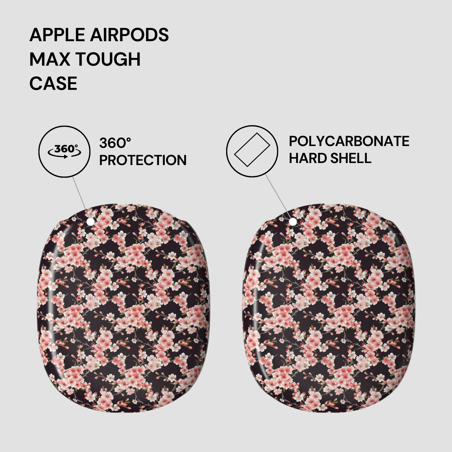 Floral patterned Apple AirPods Max Tough case with protective features highlighted on a light gray background. | Casenari