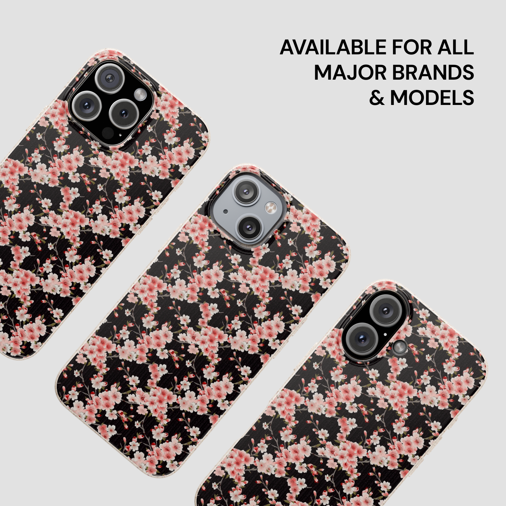 Floral phone case on a white background with text 'Available for all major brands & models'. | Casenari