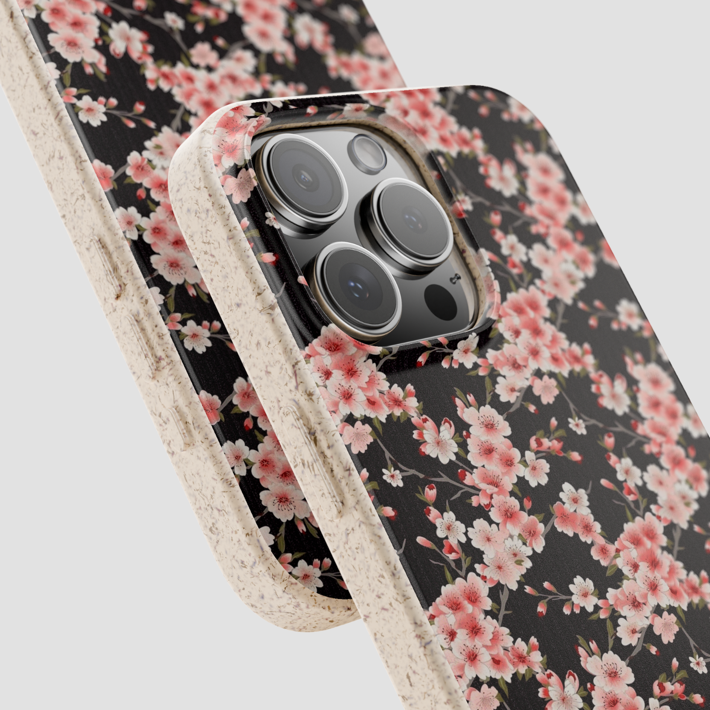 Phone case with floral pattern on a black background