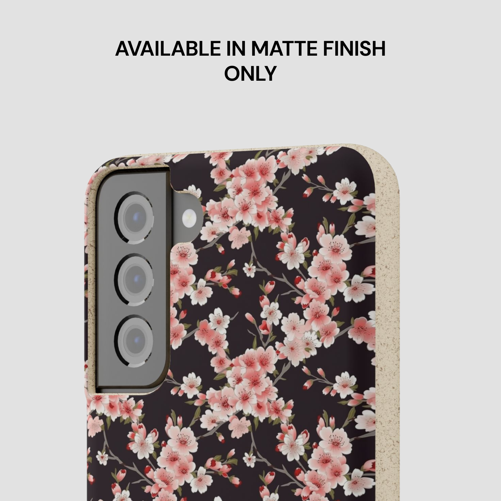 Phone case with cherry blossom design on a black background | Casenari