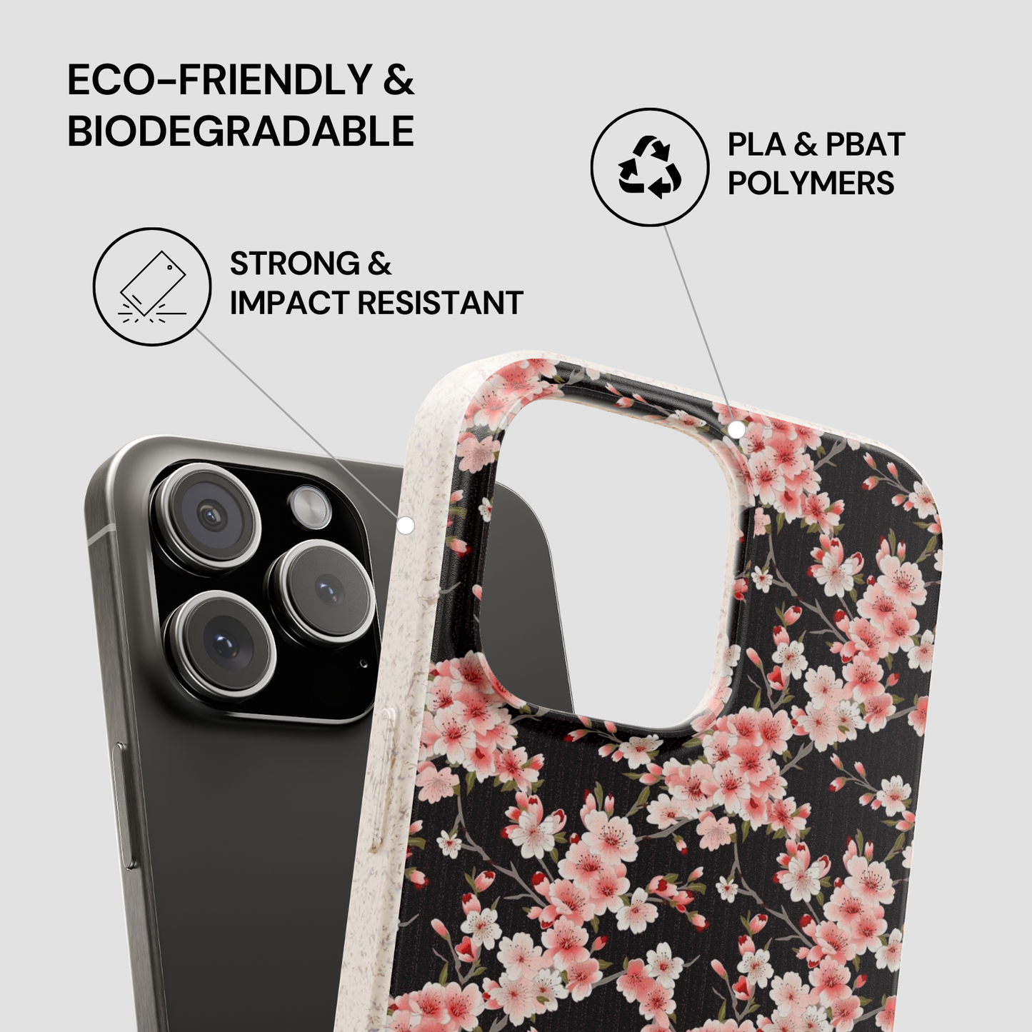Floral phone case with eco-friendly and biodegradable features on a gray background | Casenari
