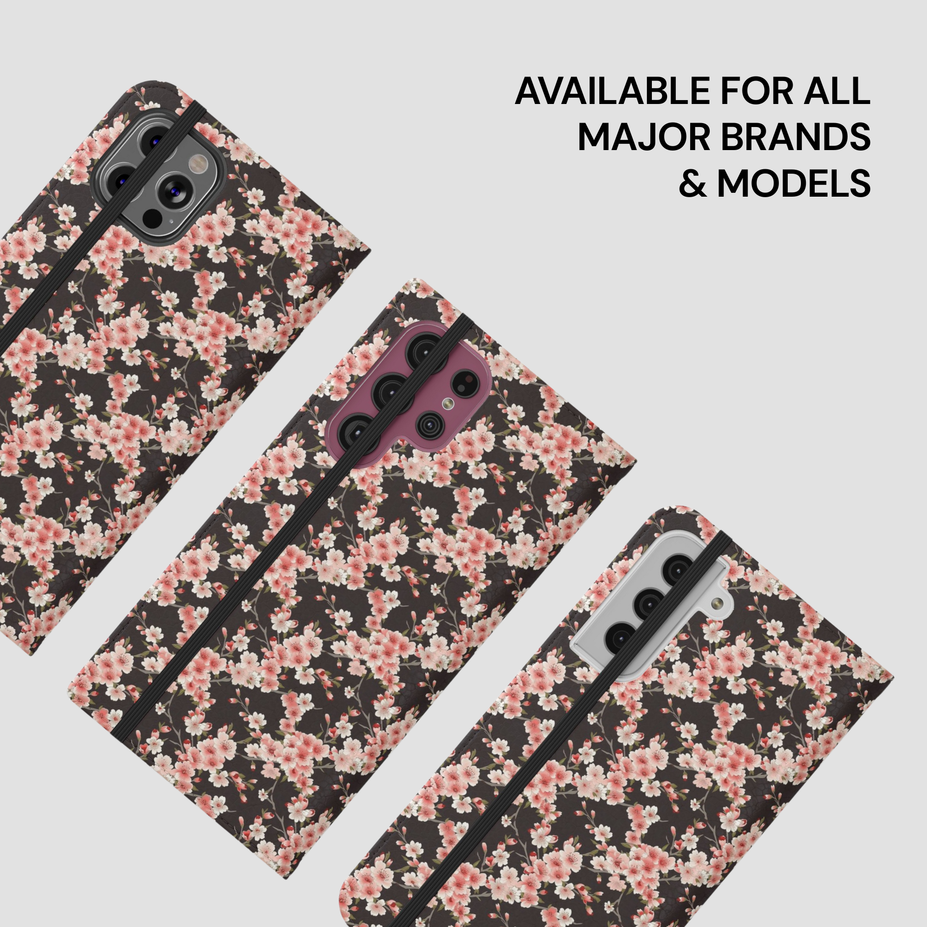 Floral phone case on a white background with text 'Available for all major brands & models'. | Casenari