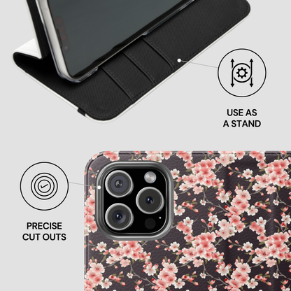 Phone case with floral design and features highlighted on a light gray background | Casenari