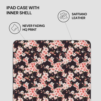 Floral iPad case with saffiano leather inner shell on a light gray background | Casenari