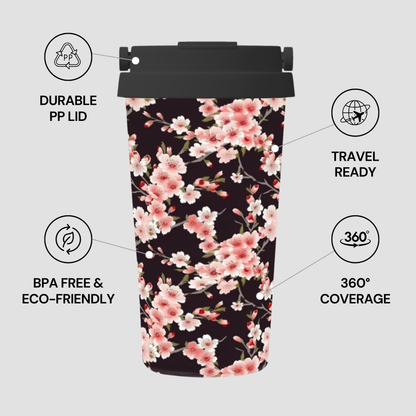 Floral-patterned tumbler with features highlighted on a light gray background | Casenari