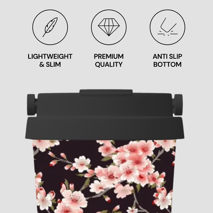 Floral patterned product with features listed on a light gray background | Casenari