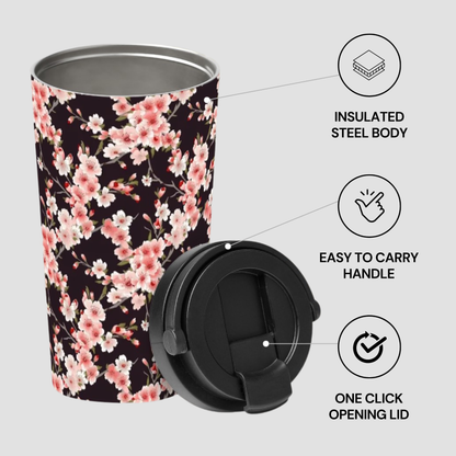Floral-patterned tumbler with features highlighted on a light gray background | Casenari