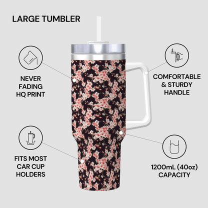 Floral-patterned tumbler with features highlighted on a gray background | Casenari