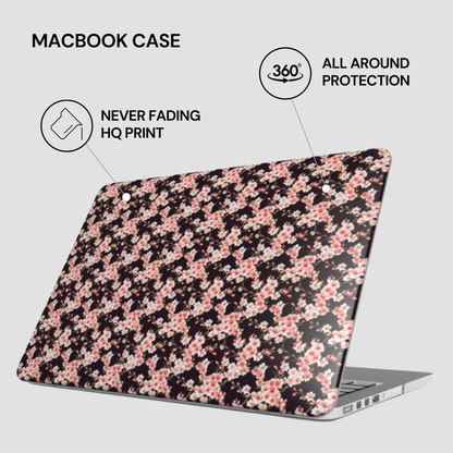 Floral patterned MacBook case with text highlighting features on a light gray background | Casenari