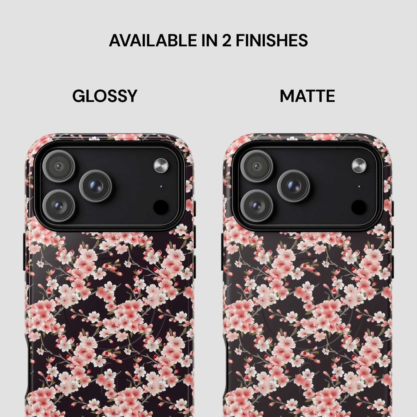 Two floral phone case designs, one glossy and one matte, on a white background. | Casenari
