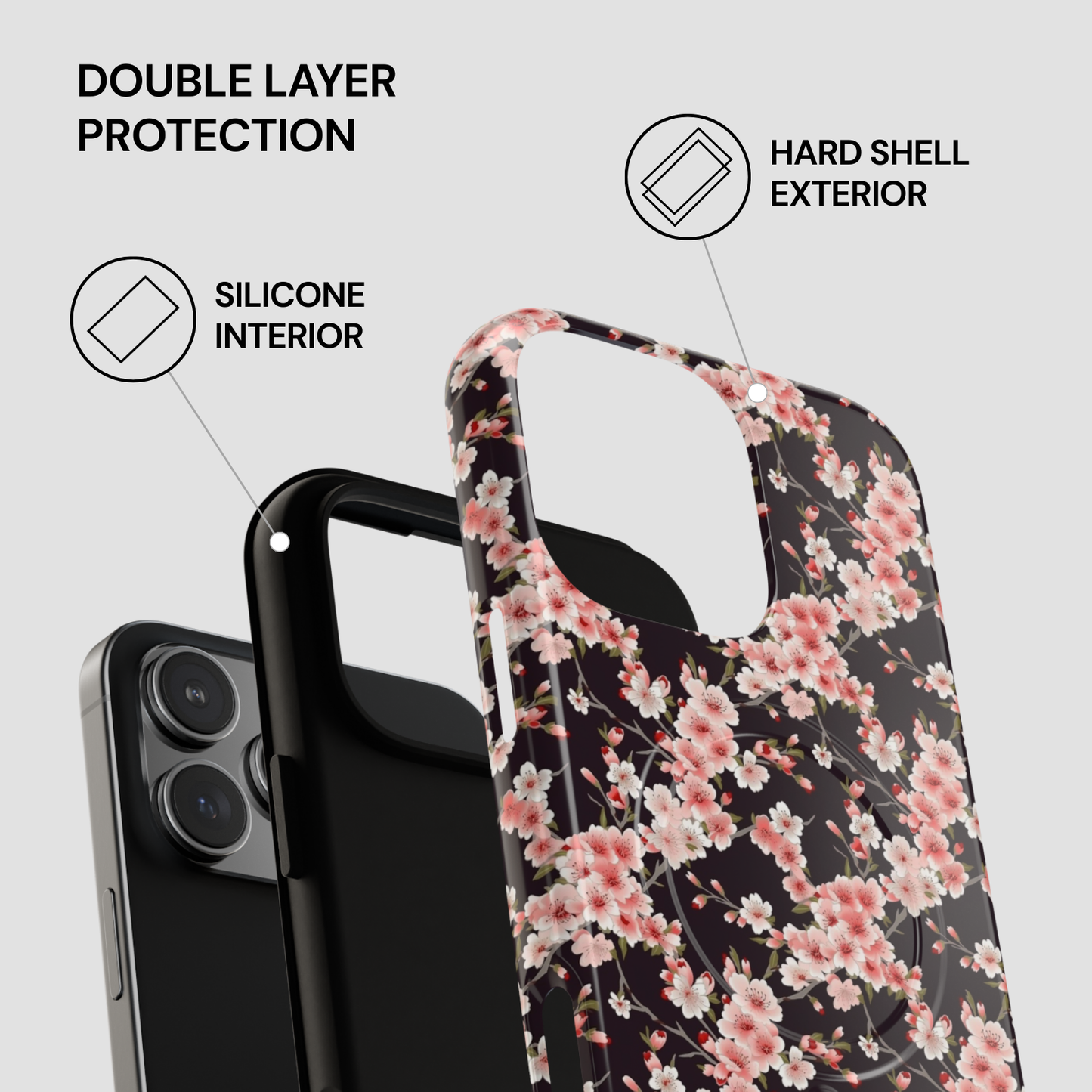 Floral phone case with hard shell exterior and silicone interior on a gray background | Casenari
